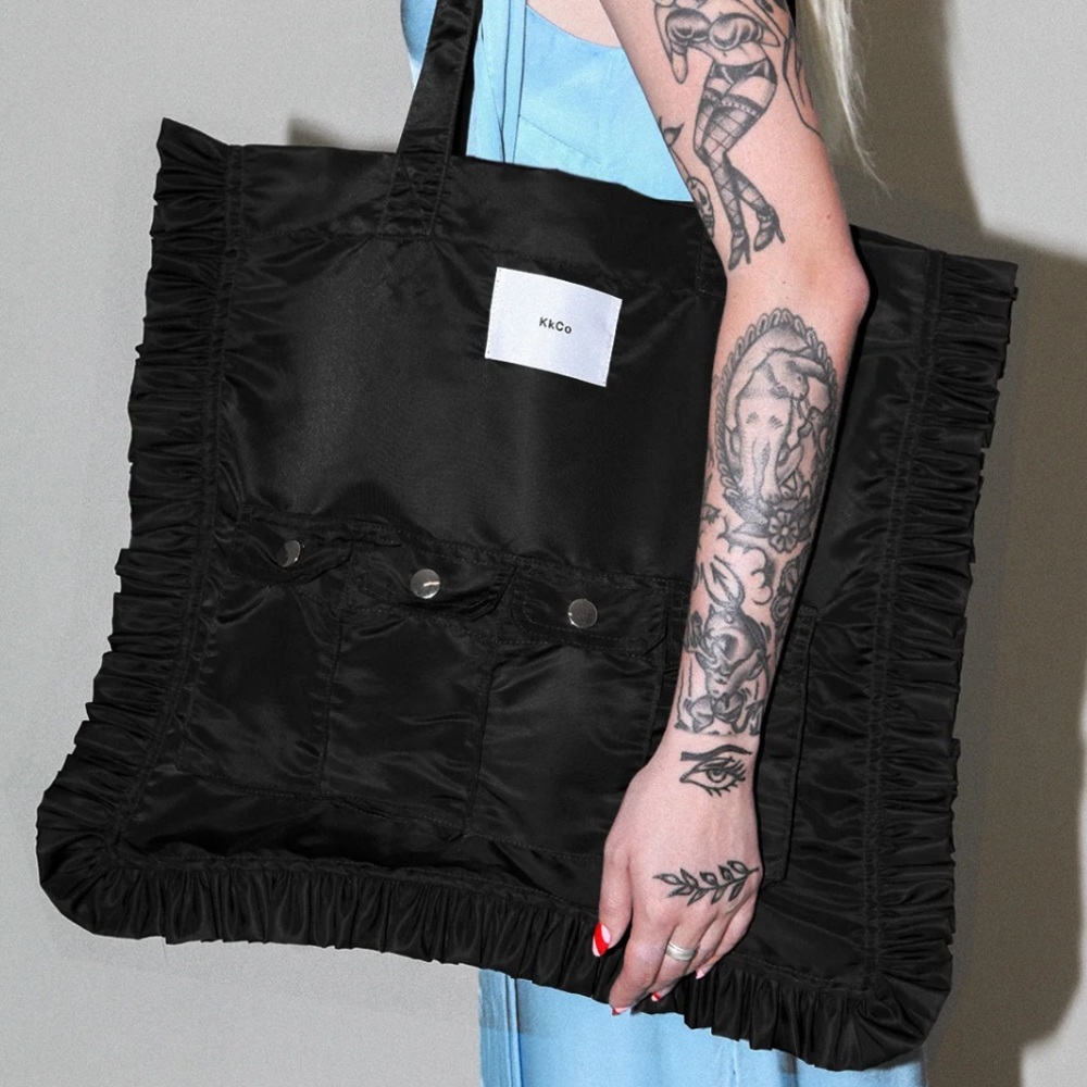 KkCo Utility Tote in Black Nylon Satin
